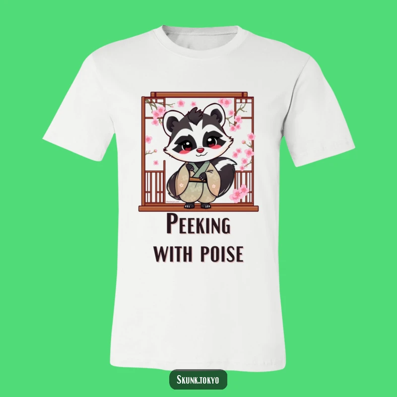 Funny Skunk Blossom T-Shirt: Playful Peek Kimono Tee for Her