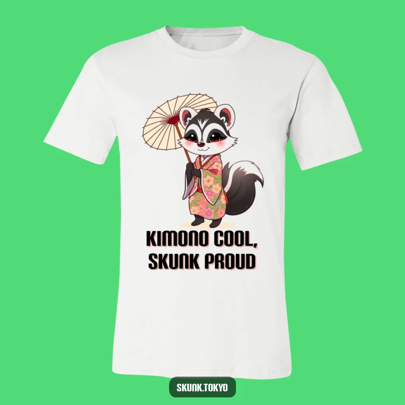 Funny Skunk Kimono T-Shirt: Stylish Floral Parasol Tee for Her