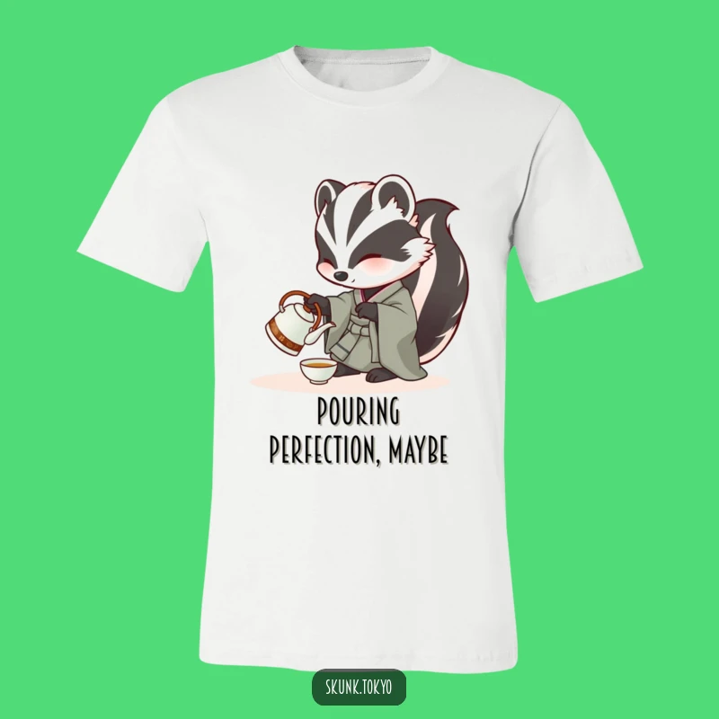 Funny Skunk Tea Time T-Shirt: Elegant Kimono Tee for Tea Lovers
