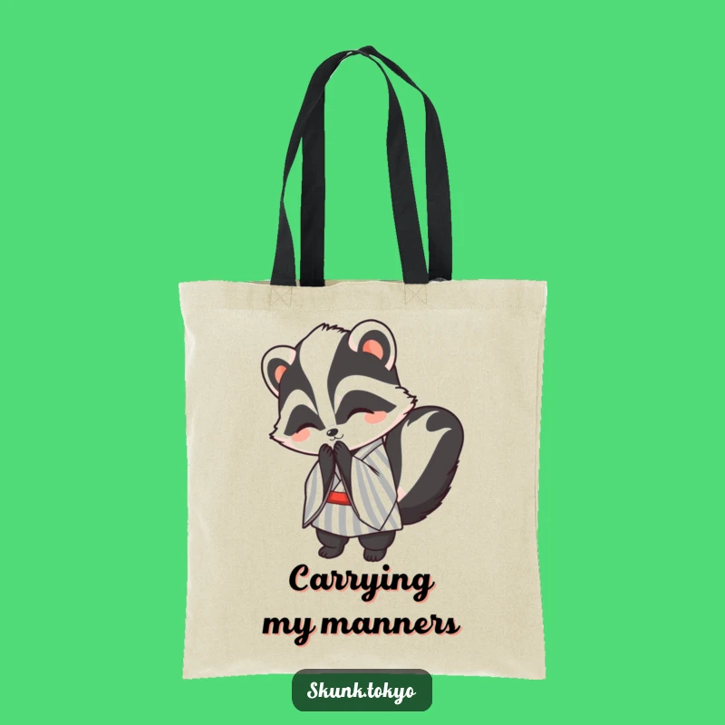 Funny Kawaii Skunk Tote Bag: Polite Bow Style, Striped Kimono Practicality