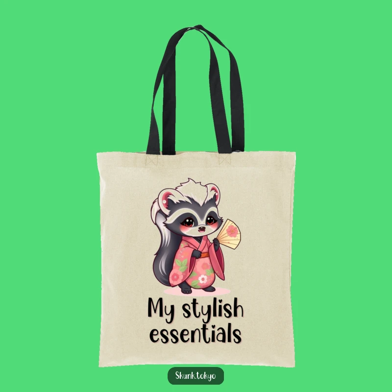 Funny Kawaii Skunk Tote Bag: Floral Kimono Style, Practical Humorous Gift